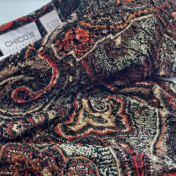 CHICOS Travelers Womens 1/M/8 Scroll Print Multicolor Long Sleeve Top Blouse - Picture 8 of 9